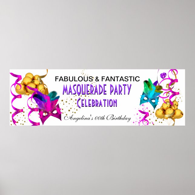 Affiche Bannière MASQUERADE fête d'anniversaire multicolor (Devant)