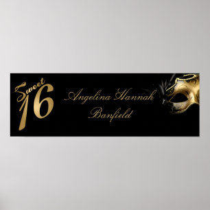 Affiche Bannière personnalisée Sweet 16 Gold 22,5 po x 7,5