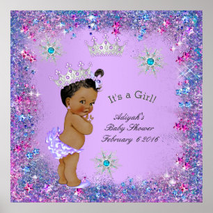Affiche Bannière Princesse Baby Shower Lilas Sarcelle Rose