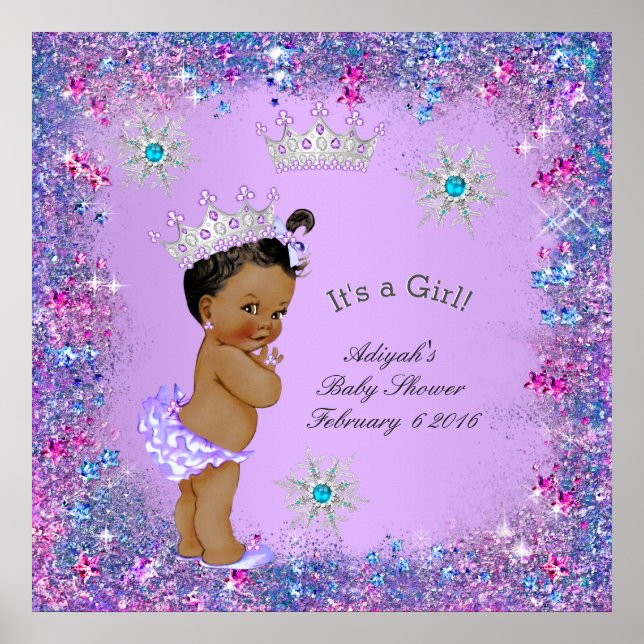 Affiche Bannière Princesse Baby Shower Lilas Sarcelle Rose (Devant)