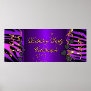 Affiche Bannière Zèbre Violet Fête d'anniversaire