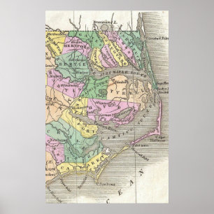 Affiche Banques extérieures et carte de la Caroline du Nor
