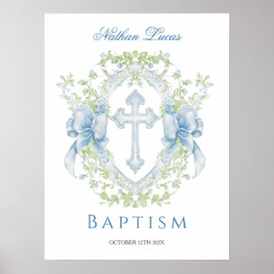 Affiche Baptême Croix Crest Verdure Baby Boy
