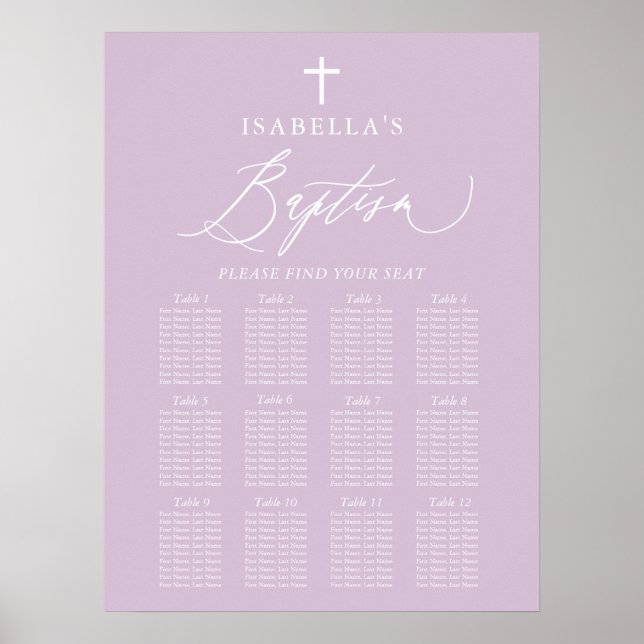 Affiche Baptême de fille de croix blanche violet signe de  (Devant)