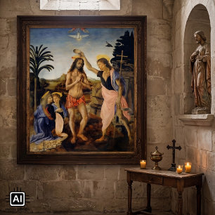 Affiche Baptême du Christ par Verrocchio, Léonard de Vinci