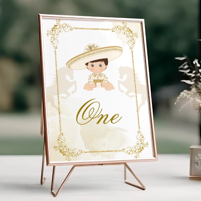 Affiche Baptême mexicain d'or blanc Numéro de table d'anni (Créateur téléchargé)