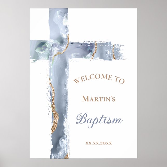 Affiche Baptême | pancarte de bienvenue à la croix bleue (Devant)