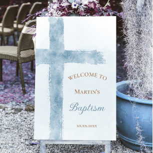 Affiche Baptême pancarte de bienvenue à la croix bleue