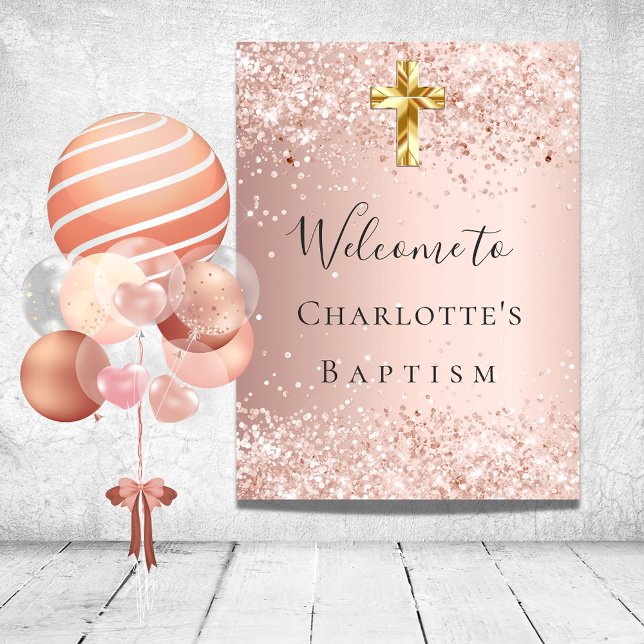 Affiche Baptême rose gold bienvenue (Créateur téléchargé)