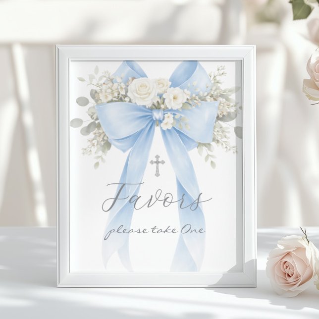 Affiche Baptism Favor Blue Bow Eucalyptus (Créateur téléchargé)