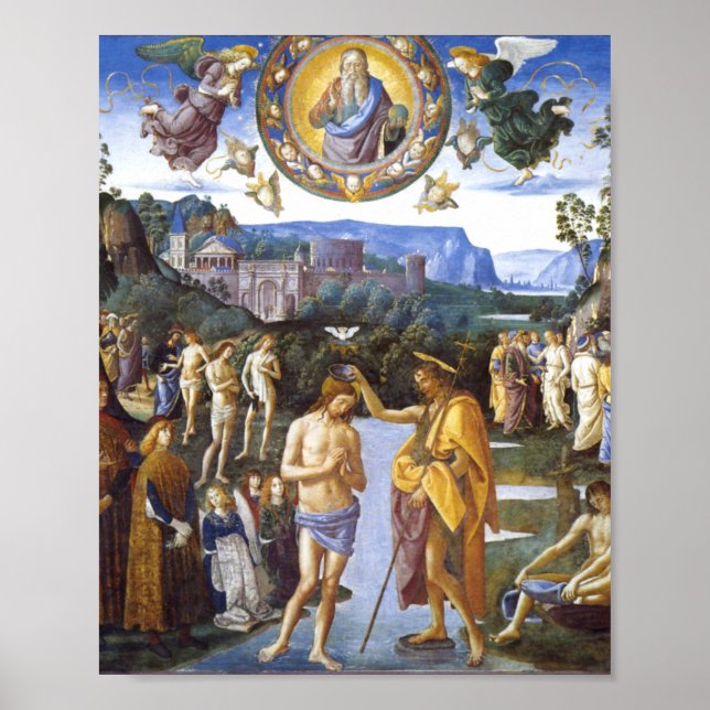 Affiche Baptism of Christ Sistine Chapel - Pietro Perugino (Devant)