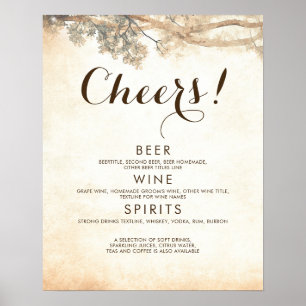 Affiche Bar à boissons de mariage aux branches d'arbre rus