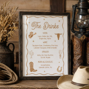 Affiche Bar à boissons de mariage western dessiné à la mai