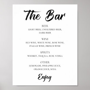 Affiche Bar à boissons mariage moderne noir et blanc