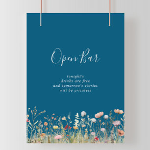 Affiche Bar à boissons ouvert pour mariage champêtre bohèm