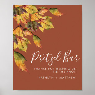 Affiche Bar à bretzels de mariage Feuillage d'automne Brun