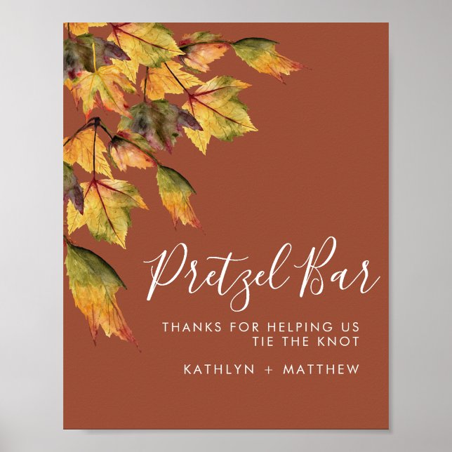 Affiche Bar à bretzels de mariage Feuillage d'automne Brun (Créateur téléchargé)