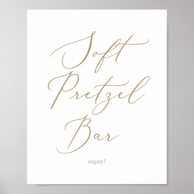 Affiche Bar à bretzels mous de mariage en calligraphie dor (Devant)