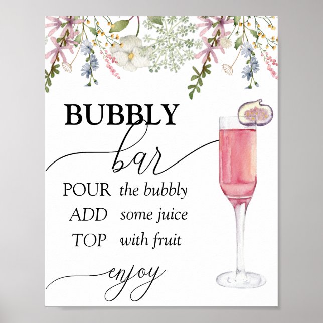Affiche Bar à bulles | Fleur sauvage chic (Devant)