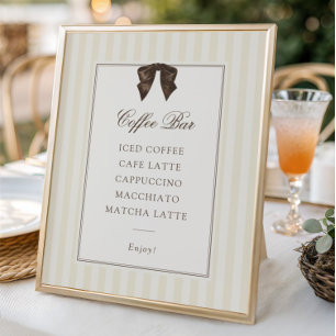 Affiche Bar à café rayé avec un nœud marron fantaisiste