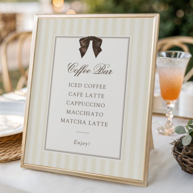 Affiche Bar à café rayé avec un nœud marron fantaisiste (Créateur téléchargé)