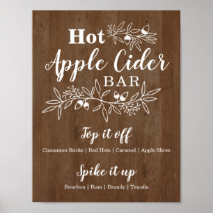 Affiche Bar à cidre de pomme chaude en bois Menu Mariage