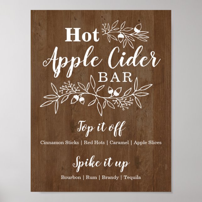 Affiche Bar à cidre de pomme chaude en bois Menu Mariage (Devant)