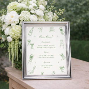 Affiche Bar à Cin Cin de mariage vert dessiné à la main