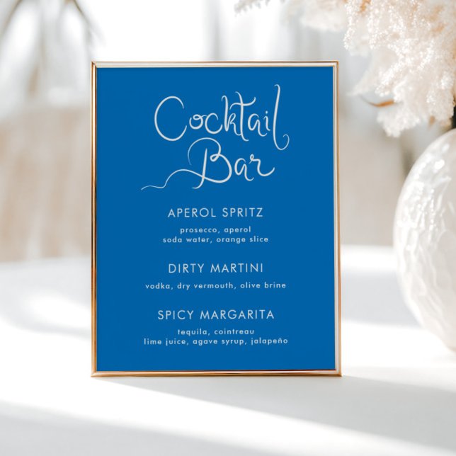 Affiche Bar à cocktails bleu coquille à main blanche (Créateur téléchargé)