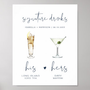Affiche Bar à cocktails de mariage signature moderne de la
