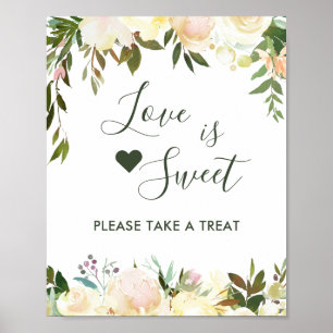 Affiche Bar à desserts floral rustique avec verdure L'amou
