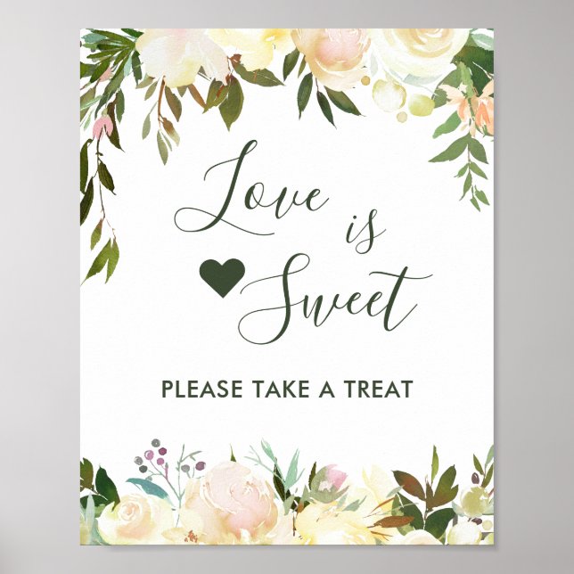 Affiche Bar à desserts floral rustique avec verdure L'amou (Devant)