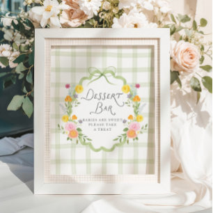 Affiche Bar à desserts pour Baby Shower avec cadre floral