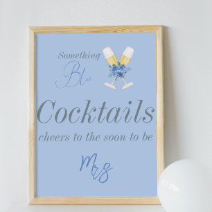 Affiche Bar à Fête des mariées Florale Champagne Bleu
