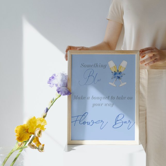 Affiche Bar à Fête des mariées Florale Champagne Bleu (Créateur téléchargé)