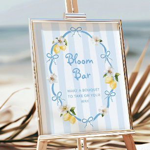 Affiche Bar à fleurs bleu citron méditerranéen
