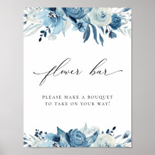 Affiche Bar à fleurs de mariage floral bleu poussiéreux