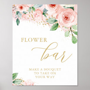 Affiche Bar à fleurs, Fête des mariées florale rose et or
