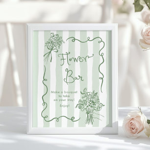 Affiche Bar à fleurs Mariage fantaisiste vert sauge Dessin