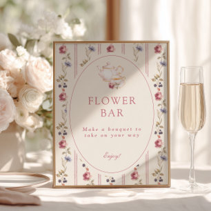 Affiche Bar à fleurs pour une fête du thé rose poussiéreux