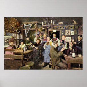 Affiche Bar à l'ancienne avec des célébrations populaires,