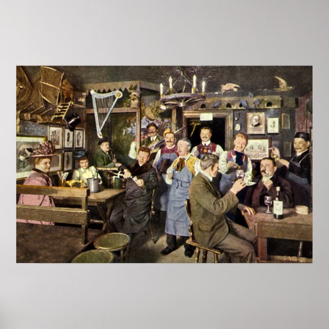 Affiche Bar à l'ancienne avec des célébrations populaires, (Devant)