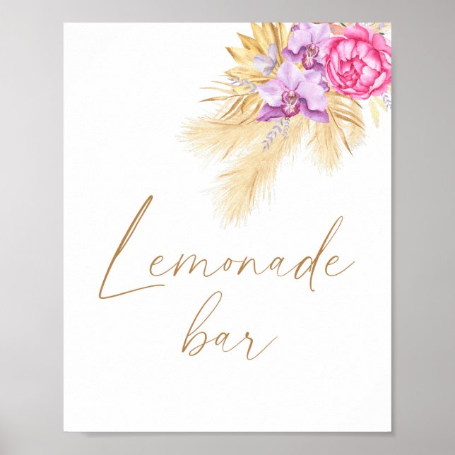 Affiche Bar à limonade bohème aquarelle pampas (Devant)
