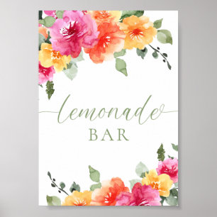 Affiche Bar à limonade florale lumineuse colorée 