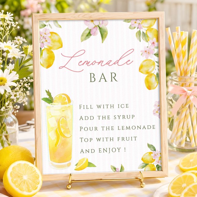 Affiche Bar à limonade fraîchement diplômé aux fleurs rose (Créateur téléchargé)