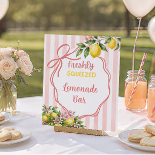 Affiche Bar à Limonade Fraîchement Pressée avec Nœud Rose