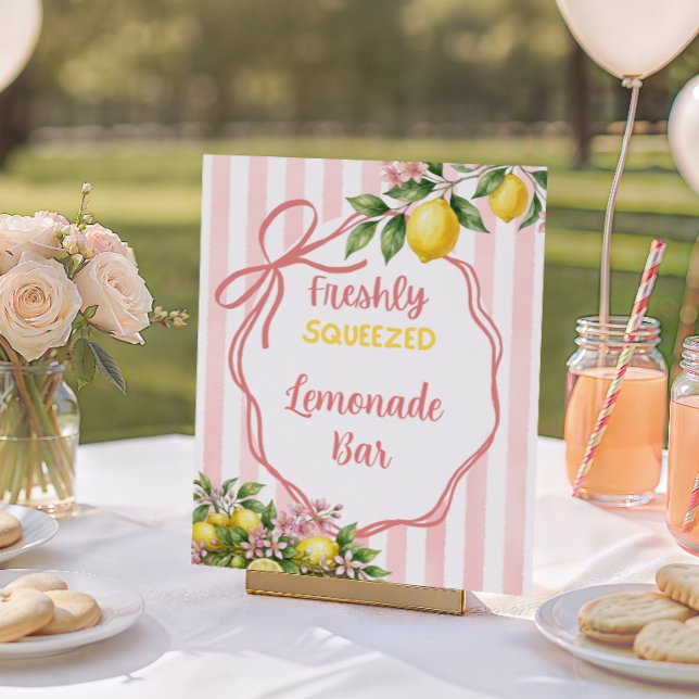 Affiche Bar à Limonade Fraîchement Pressée avec Nœud Rose  (Créateur téléchargé)