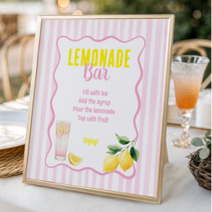 Affiche Bar à limonade Freshly Graduated Lemon Pink Stripe