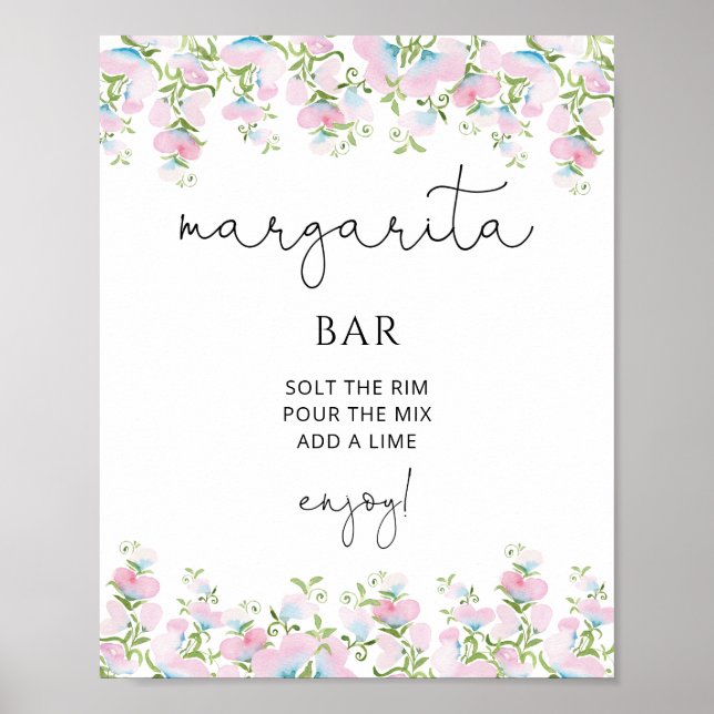 Affiche Bar à Margarita Fleurs Roses Blush Mariage (Devant)