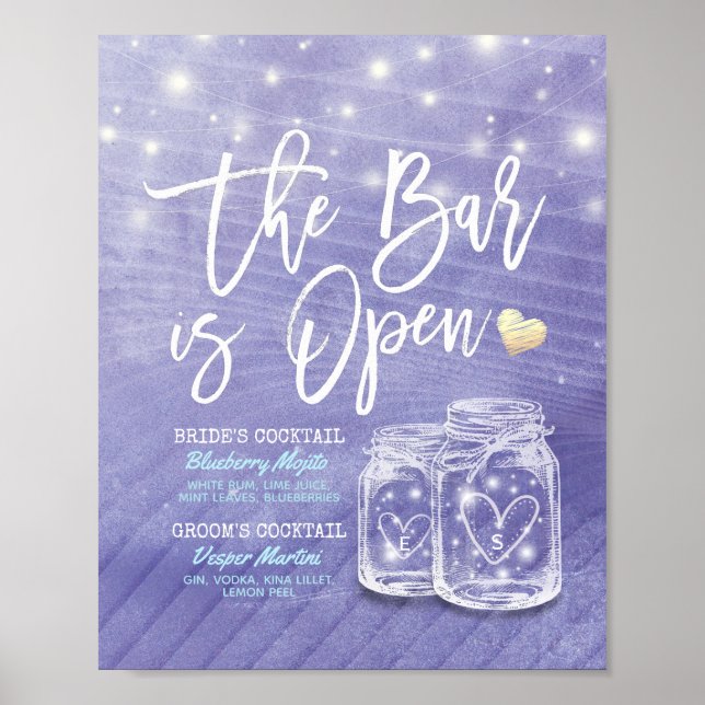 Affiche Bar à mariage Mason Jar est ouvert Menu des boisso (Devant)